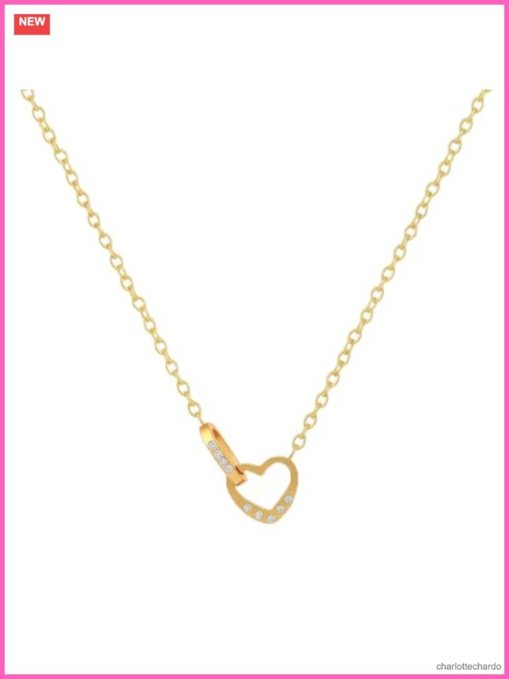 14K Gold Plated Open Heart Pendant Necklace Cubic Zirconia
